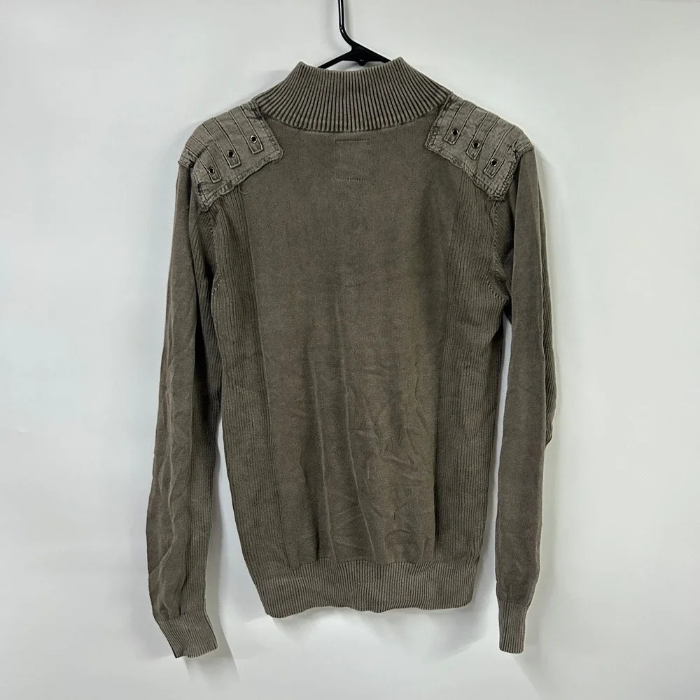 Military Quarter Zip Pullover Sweater S Brown Utility Gorpcore Grunge Tactical